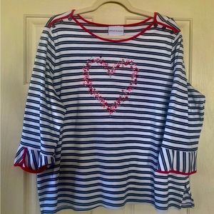Valentines heart striped top with cute ruffle sleaves
